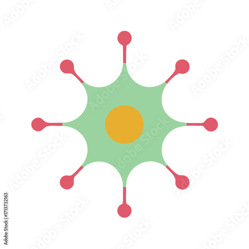 Cytoskeleton structure with orange nucleus and pink protrusions on transparent background