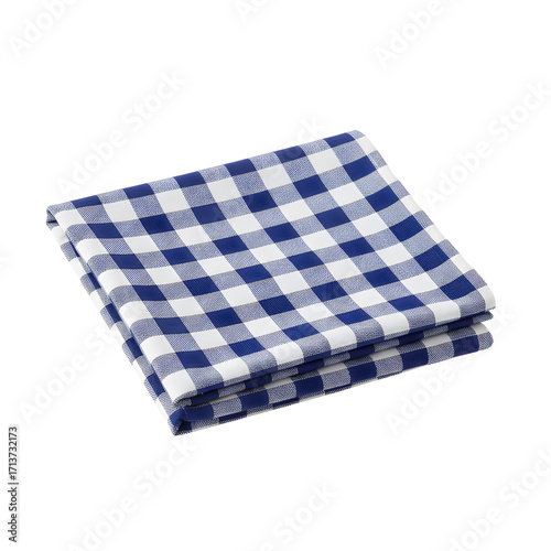 Blue and White Checkered Tablecloth on White Background