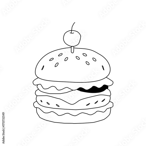 doodle burger pattern background. doodle fast food burger seamless pattern background. seamless pattern of hamburger in doodle style. Seamless Pattern of a Cheese Burger. Burger with stick. 
