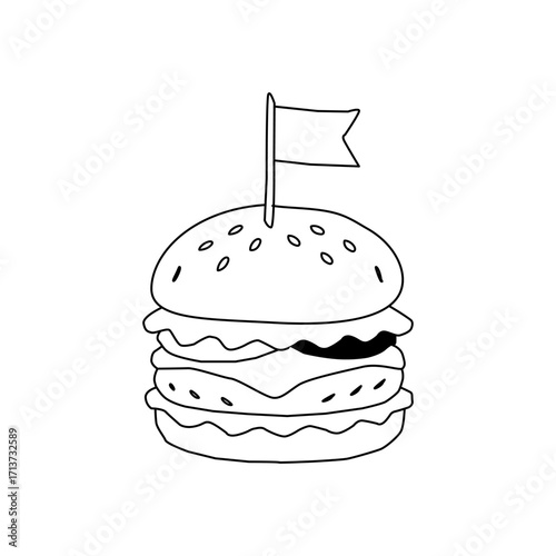 doodle burger pattern background. doodle fast food burger seamless pattern background. seamless pattern of hamburger in doodle style. Seamless Pattern of a Cheese Burger. Burger with stick. 