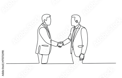 A single continuous line sketch portrays a professional businessman in a suit, holding a clipboard. The artwork conveys focus, professionalism, and a modern minimalist aesthetic ideal for business con