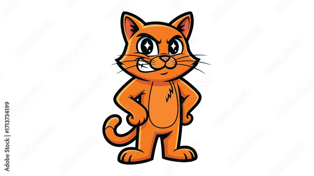 Obraz premium Animated Mischief: A spirited cartoon cat stands poised with a mischievous grin, brimming with personality and charm, ready to unleash a playful escapade.