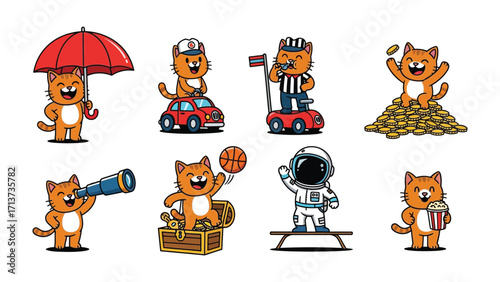 Playful Cat Collection: A delightful assortment of illustrated cats in various playful poses, bringing joy and charm to a project.