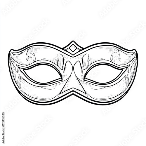 Elaborate Venetian Mask Illustration in Black and White for Celebration and Festive Occasions