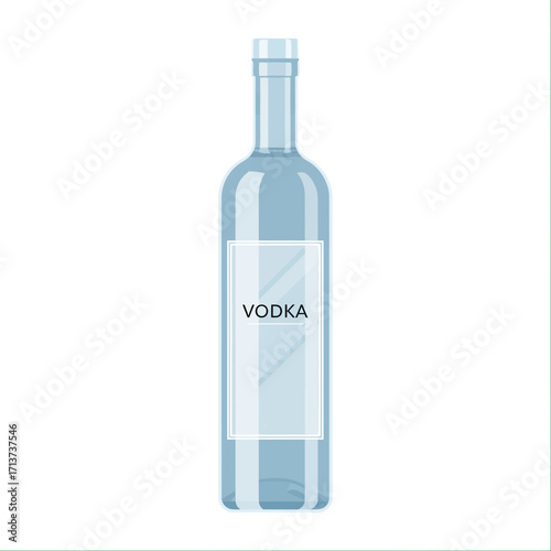 Vector illustration of a transparent glass bottle with a 'VODKA' label, representing an alcoholic spirit