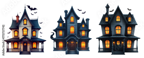 Haunted House Vector Icon Set, Spooky Halloween , Transparent Background
