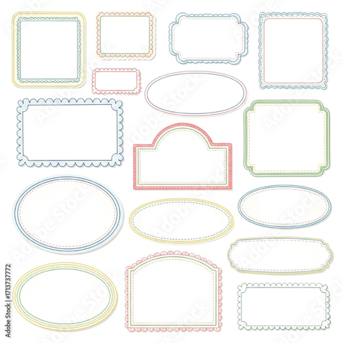 Collection of Soft Pastel Colored Scalloped and Stitched Frames border