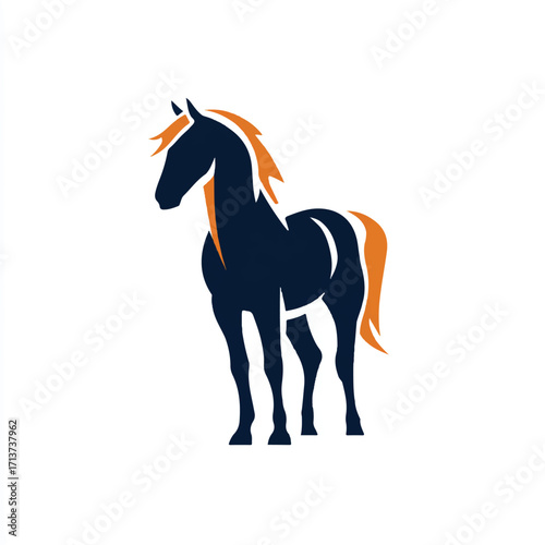 Elegant horse graphic in dark blue and orange for animal themes and corporate designs standing still vector illustration
