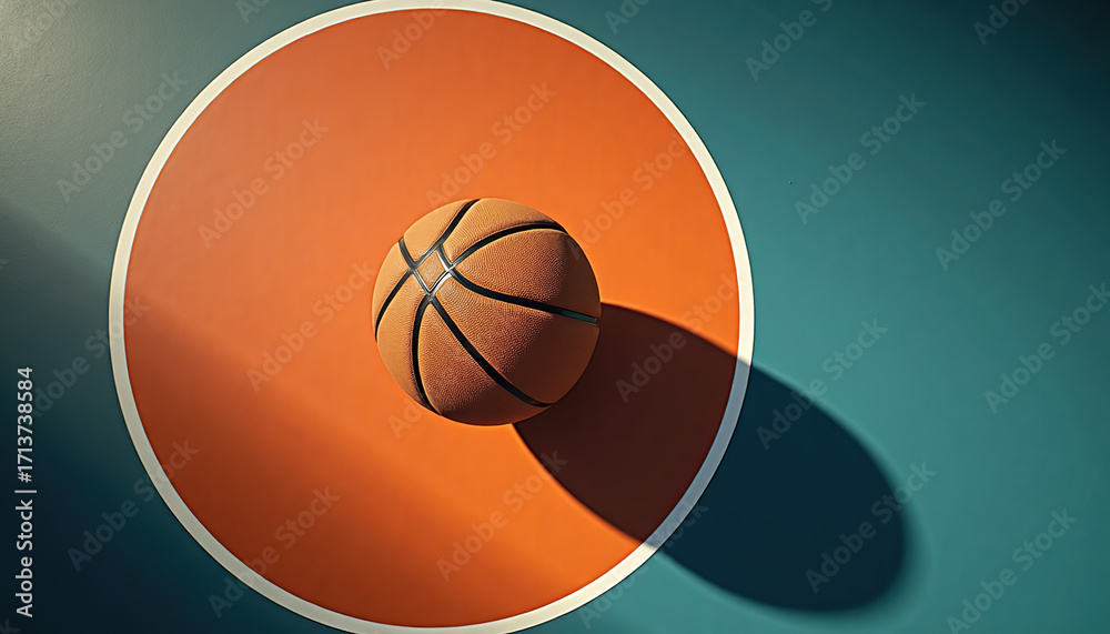 Obraz premium Basketball ball in bright colors over a circular pattern, copy space