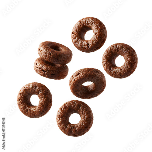 Chocolate Cereal Rings on White Background