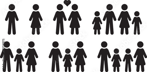 couple, design, clean, man, group, family, silhouette, collection, people, individual, graphic, element, community, icon, woman, love, heart, keywords:, illustration, simple, parent, set, black