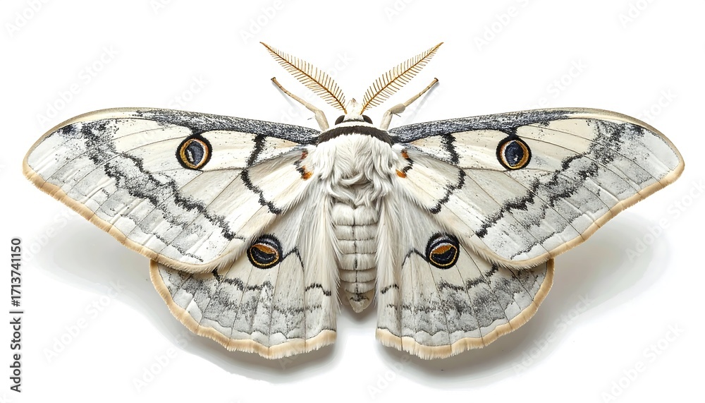 Fototapeta premium A detailed close-up view of a magnificent moth with intricate wing patterns and delicate textures.
