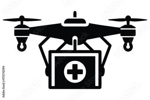 medical drone delivery silhouette vector icon