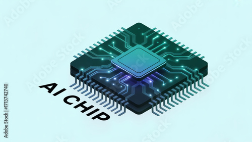 Ai chip technology illustration for machine learning and artificial intelligence applications design concept