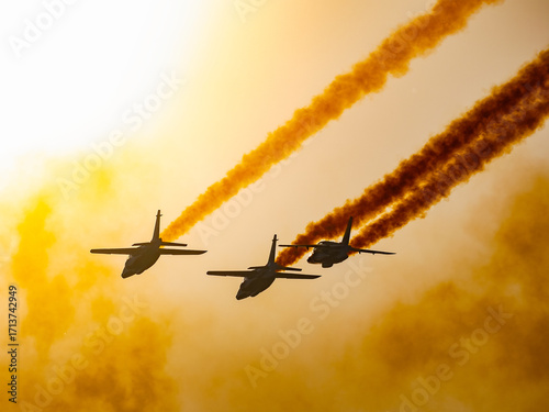 Wallpaper Mural Airshow performance in the warm light of the sunset made by skillful pilots on the skies of Bucharest Torontodigital.ca