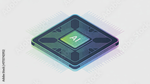 Isometric ai chip illustration for artificial intelligence and machine learning technology concept design vector