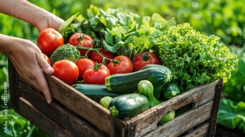 Fresh Organic Vegetables Harvested in Wooden Crate