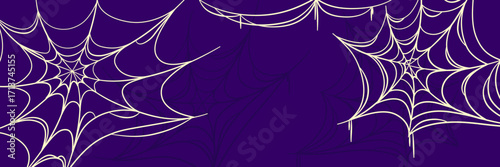 Purple halloween background with spider web. Halloween design with cobweb. Vector illustration