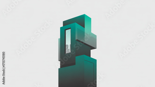 Abstract architecture building design with modern geometric shapes and teal green color palette illustration art