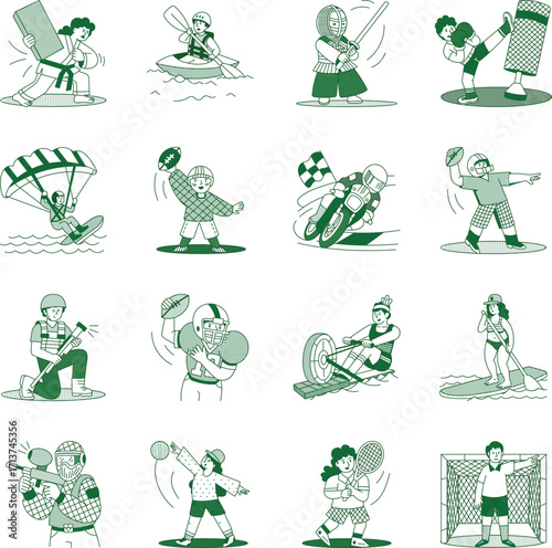 Set of Sports Athletes Hand Drawn Illustrations 