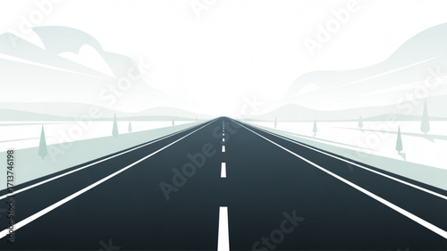 Scenic highway road trip vector illustration background with asphalt road and mountain landscape view design