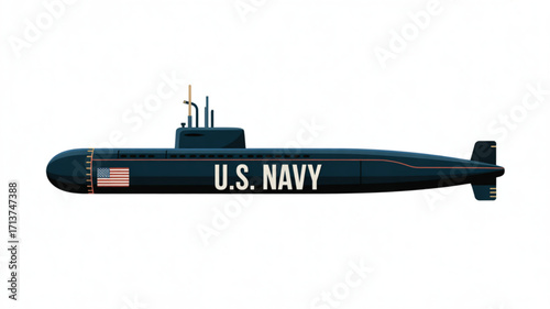 Us navy submarine vector illustration for military naval force and underwater vessel graphic design project