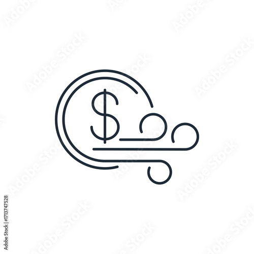Financial loss. Money down the drain. Money wasted. Vector linear icon illustration isolated on white background.
