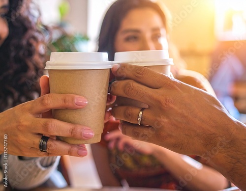 Close-Up of Hispanic Friends Holding Coffee Cups