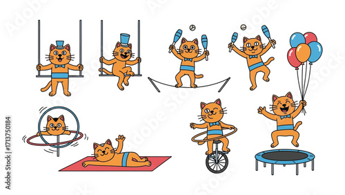 Circus Cat's Performance: A charming illustration showcases a playful circus cat performing various feats, from acrobatics to juggling.