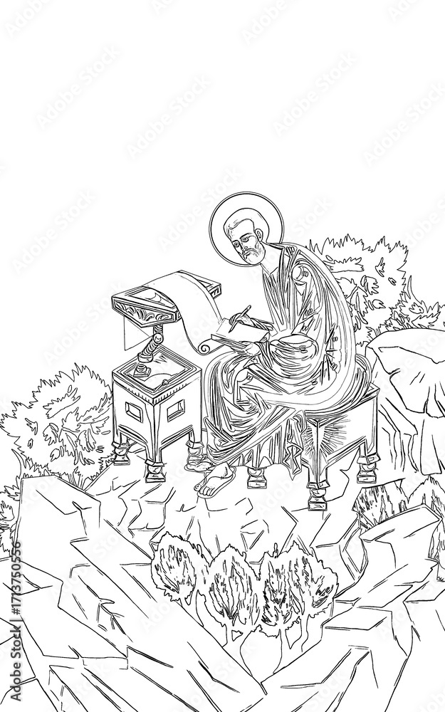 Fototapeta premium Mark the Apostle. Greek coloring page in Byzantine style