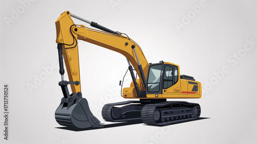 Yellow excavator construction vehicle heavy equipment machinery digger illustration for design and artwork
