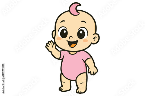 Adorable cartoon baby wearing a light pink outfit, ideal for baby shower invites, children’s books, and cute nursery-themed designs.