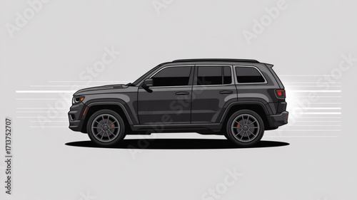 Dark grey suv car vector illustration for automotive design and transportation related projects and graphics