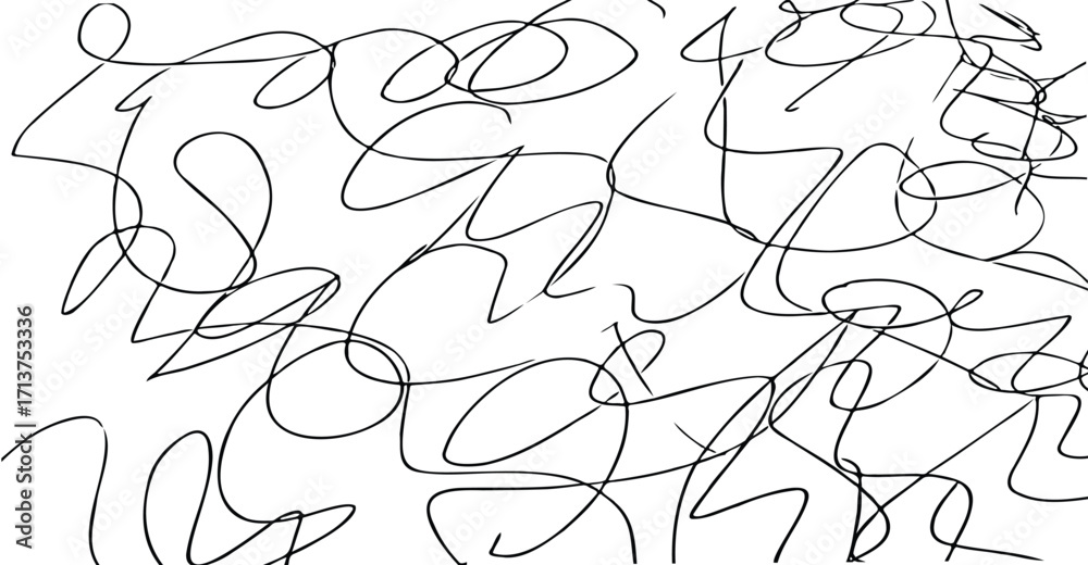 Fototapeta premium Abstract image of chaotic lines and curves, creating a random, scribbled pattern on a white background.