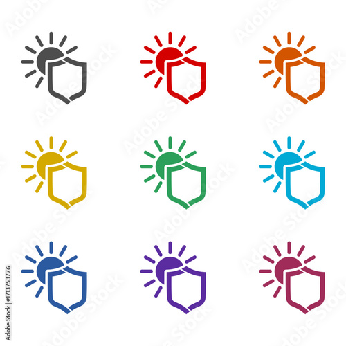 Sun protect shield  icon isolated on white background. Set icons colorful