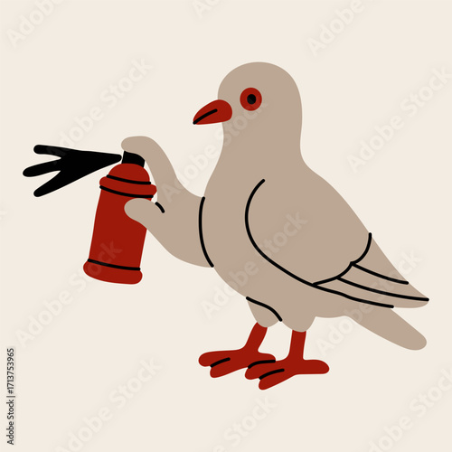 Pigeon Artist with Spray Paint in Creative Design