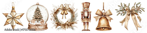 PNG Vintage Christmas decorations illustration, element set on transparent background