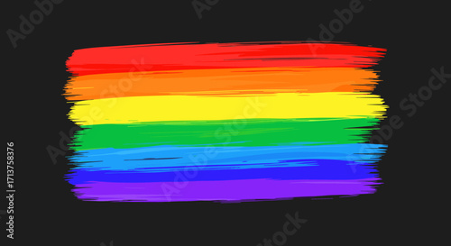 A vibrant rainbow flag painted with broad brushstrokes on a dark background signifying pride diversity and inclusion.