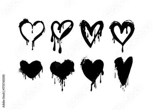 Black Dripping Heart Icons: A Collection of Grungy Love Symbols