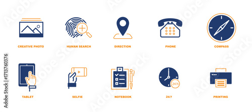 Business infographics icons. Legal services, SEO, sign. Set of investment icons. Economy, money fund, dollar, investor, assets, risk management, financial profit, blue design. Vector illustration