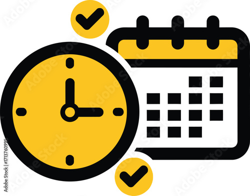 Clock and calendar icons representing time management and scheduling