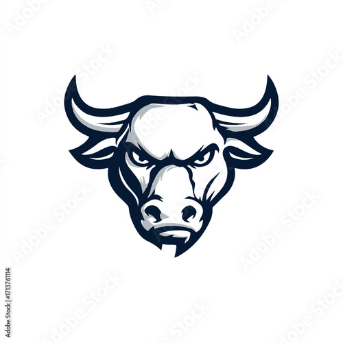 Powerful bull head illustration with intense stare ready for sports team or business logo design concept