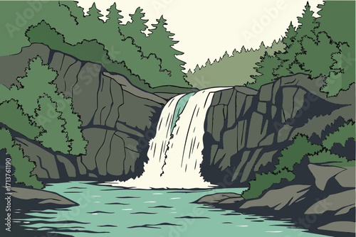 Abrams Falls in Great Smoky Mountains, Tennessee, 20-foot fall with powerful volume into a blue mountain pool