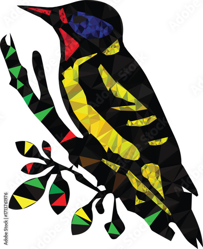Polygonal bird on branch abstract art geometric