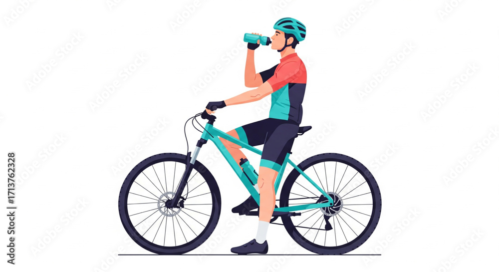 Fototapeta premium Cyclist taking a hydration break during a mountain bike ride.