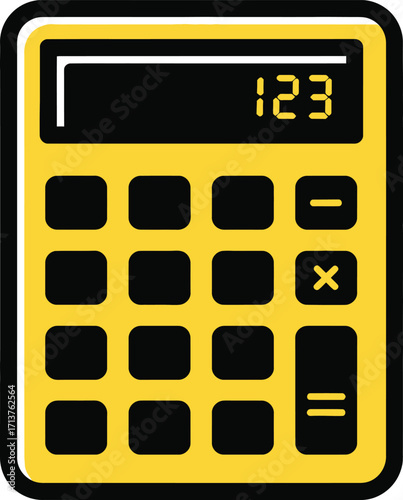 Yellow calculator with digital display showing numbers
