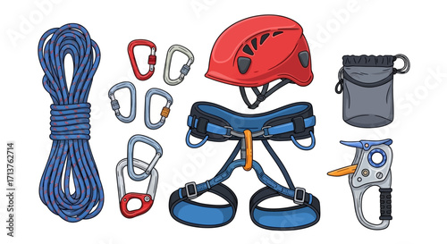 Rock Climbing Gear Essentials Harness, Helmet, Rope, and Carabiners for Safe Adventures