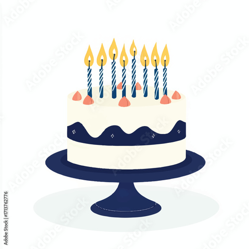  Birthday Cake with Lit Candles on a Stand