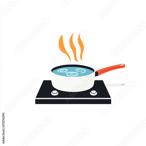 Boiling water in a pan on a stove top ready for cooking.