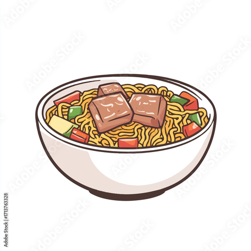Bowl of Beef Noodle Soup with Vegetables